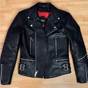 Straight To Hell Vegan Leather Jacket Red Lining